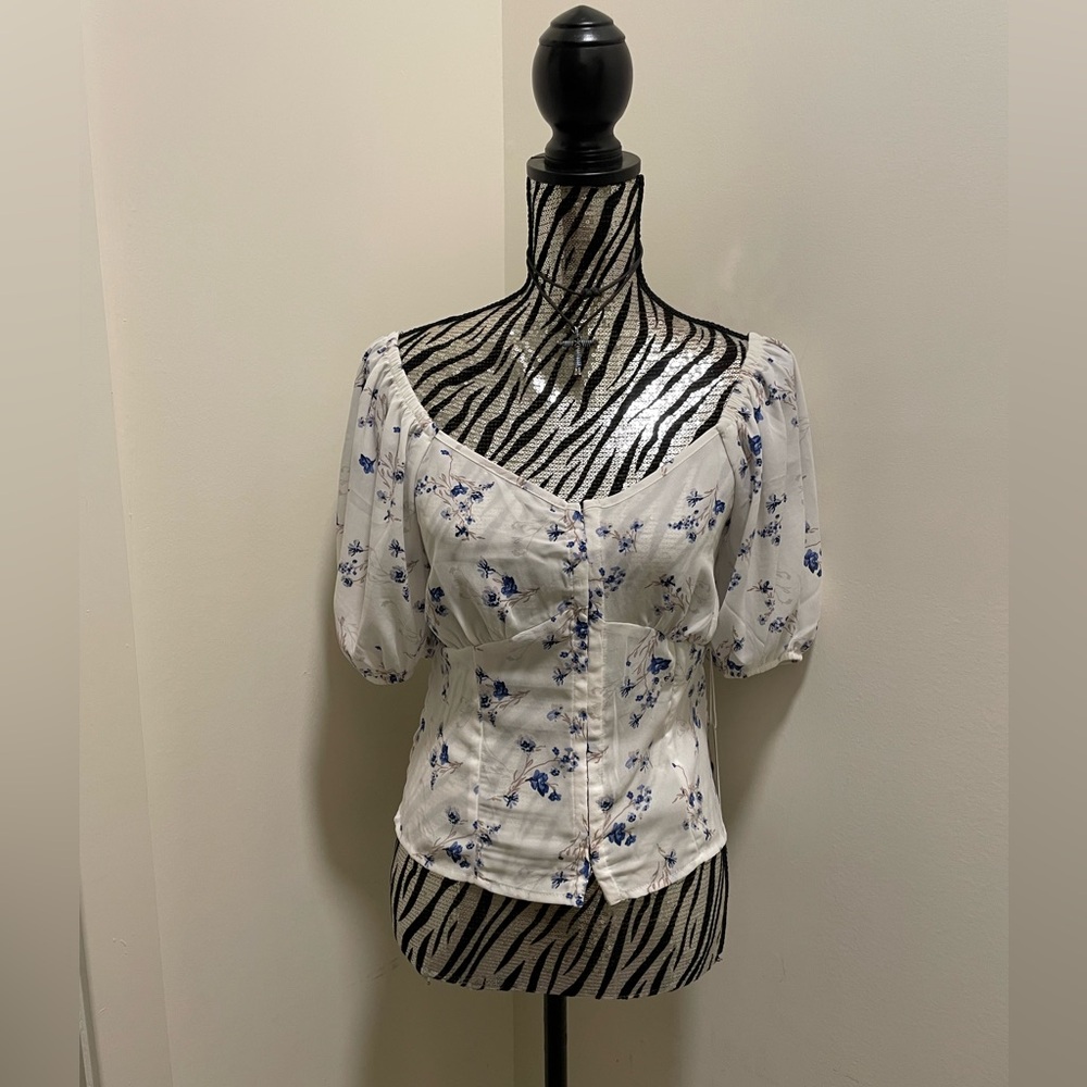 White Floral Blouse Size Large Women